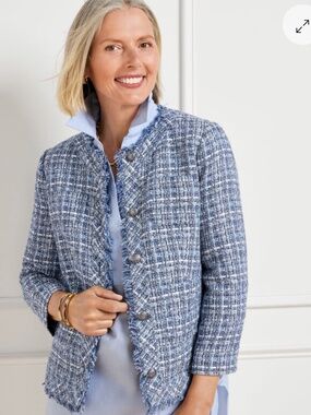 NWT Talbots Blue Americana Tweed Button Up Jacket / Blazer Size 8